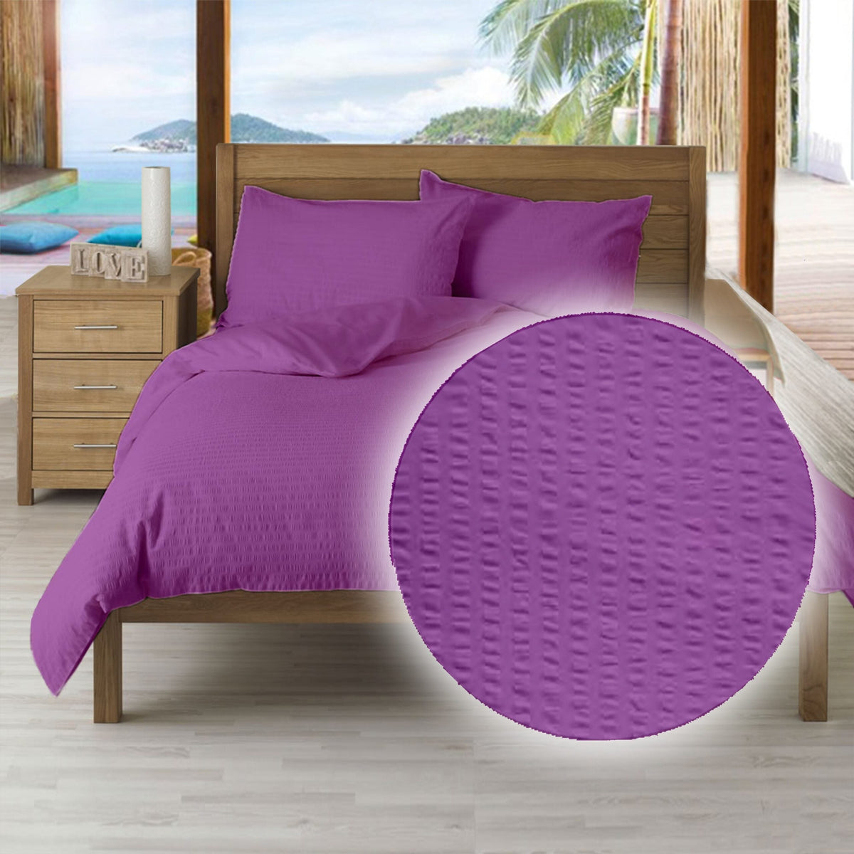 Lenjerie pat 100% bumbac Creponat, uni color Iris Orchid