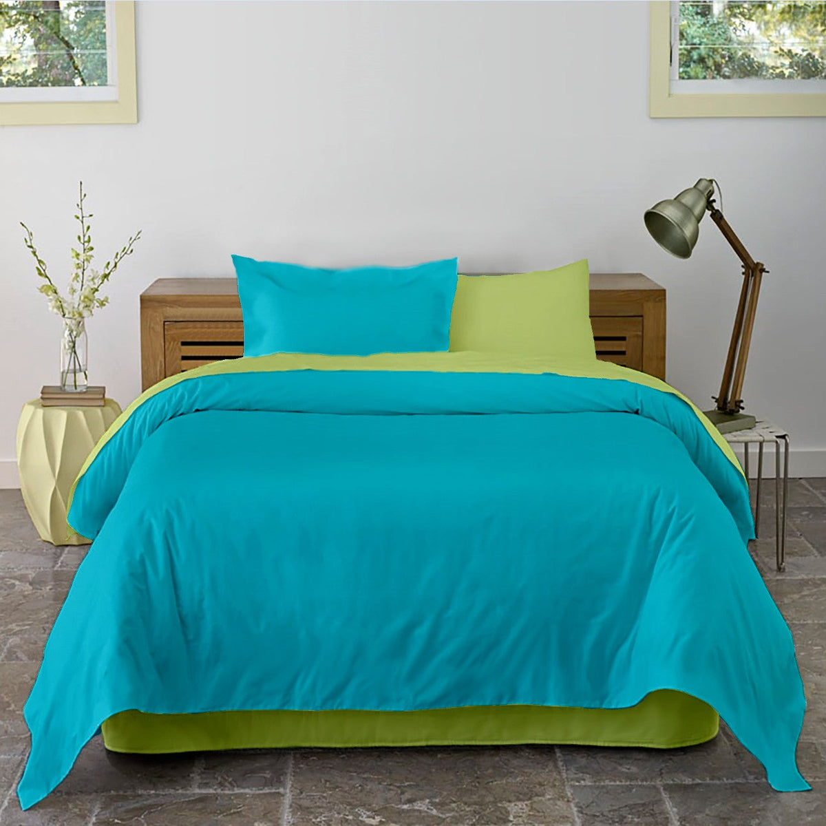 Lenjerie pat Renforce Lime & Aquarius
