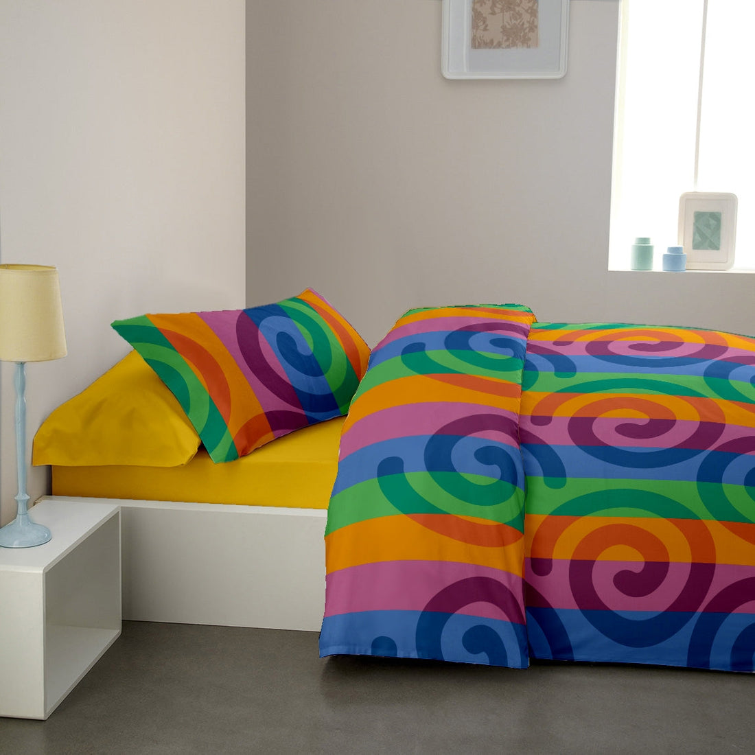 Lenjerie pat Renforce Rainbow + Lemon Chrome