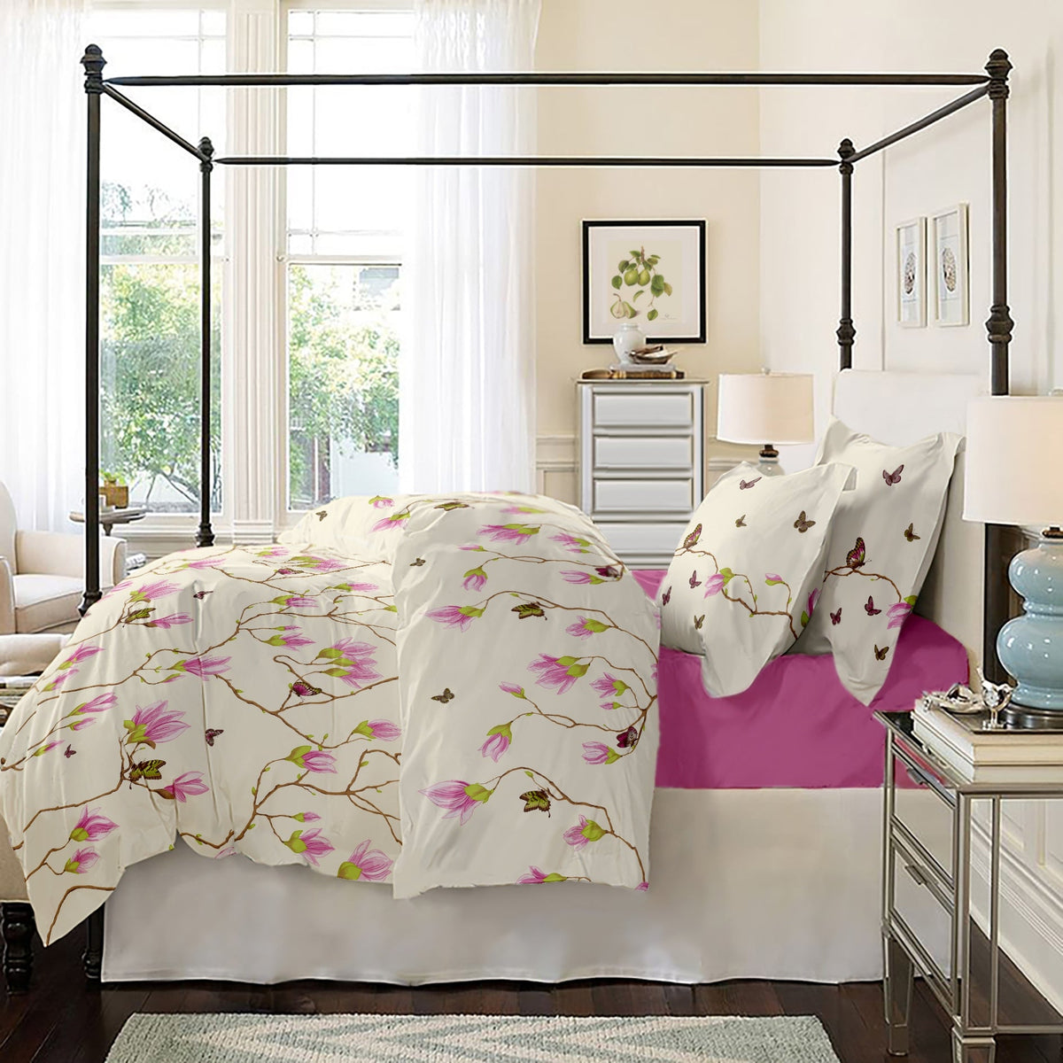 Lenjerie pat Renforce 100% bumbac, desen Magnolia Butterfly-v.1