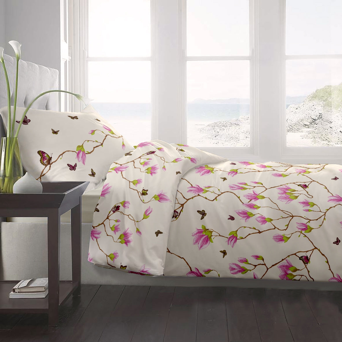 Lenjerie pat Renforce 100% bumbac, desen Magnolia Butterfly-v.1