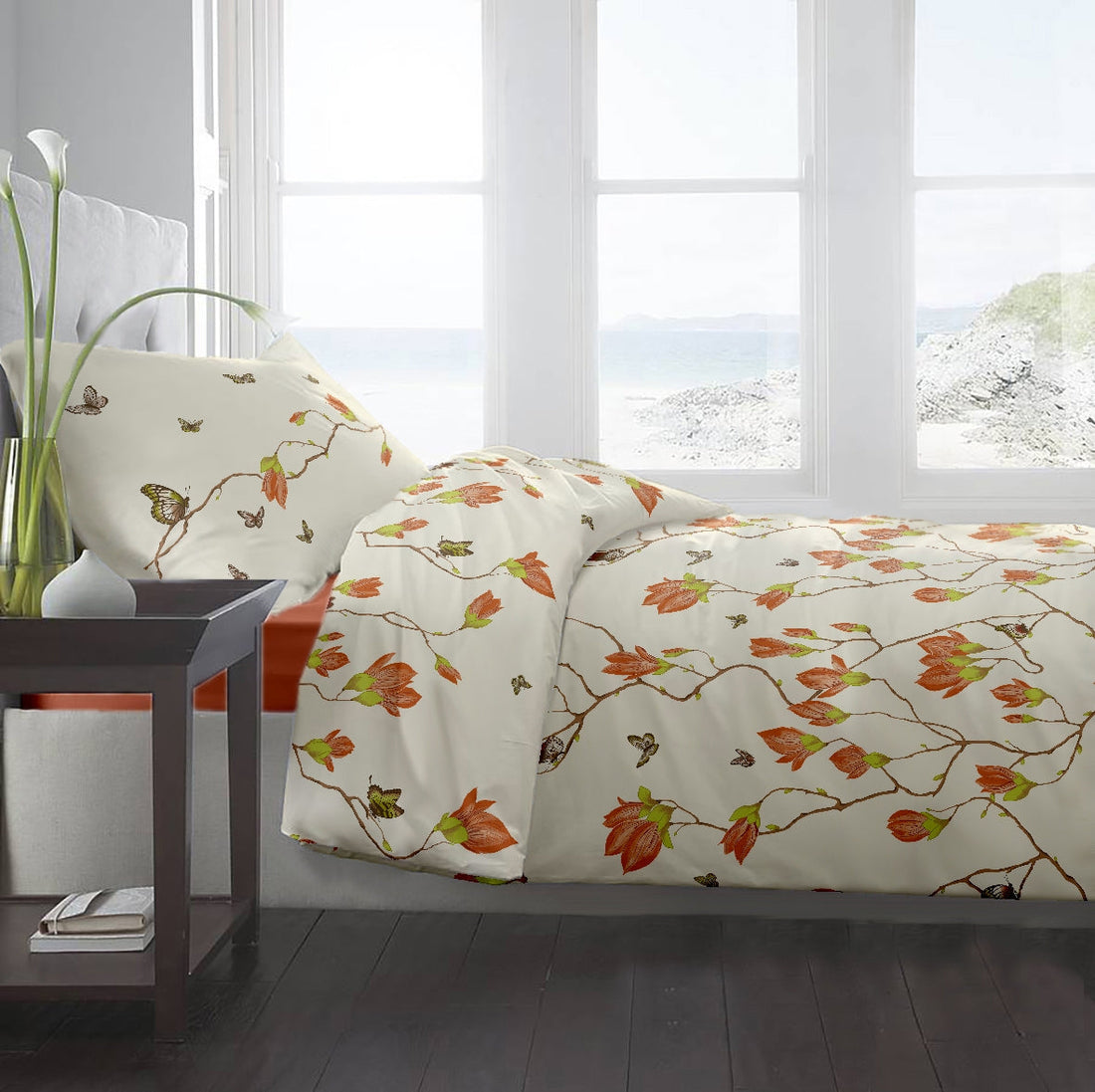 Lenjerie pat Renforce desen Magnolia Butterfly v.2 Butterum