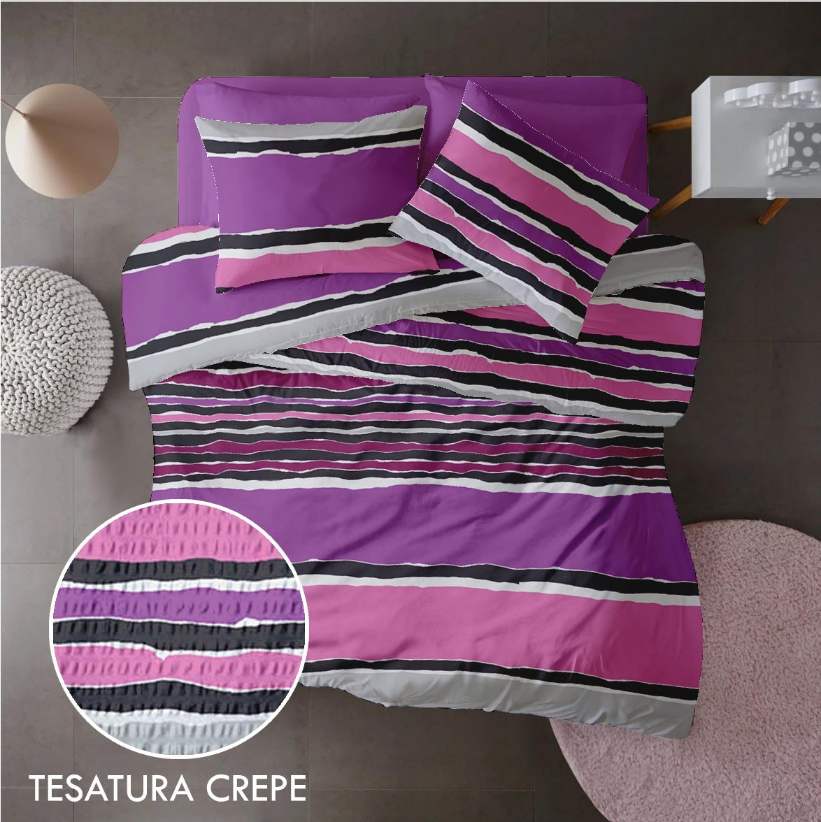 Lenjerie pat 100% bumbac Creponat, desen VIBE V3