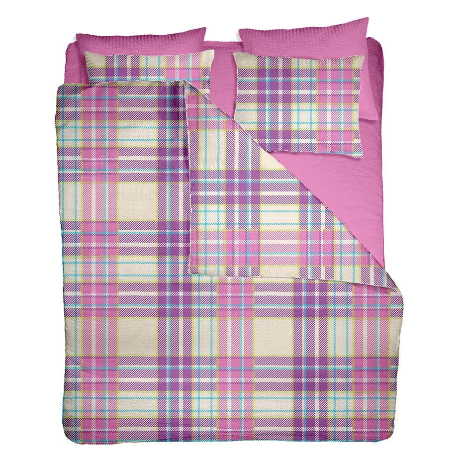 Lenjerie pat 100% bumbac Creponat, desen PLAID V2