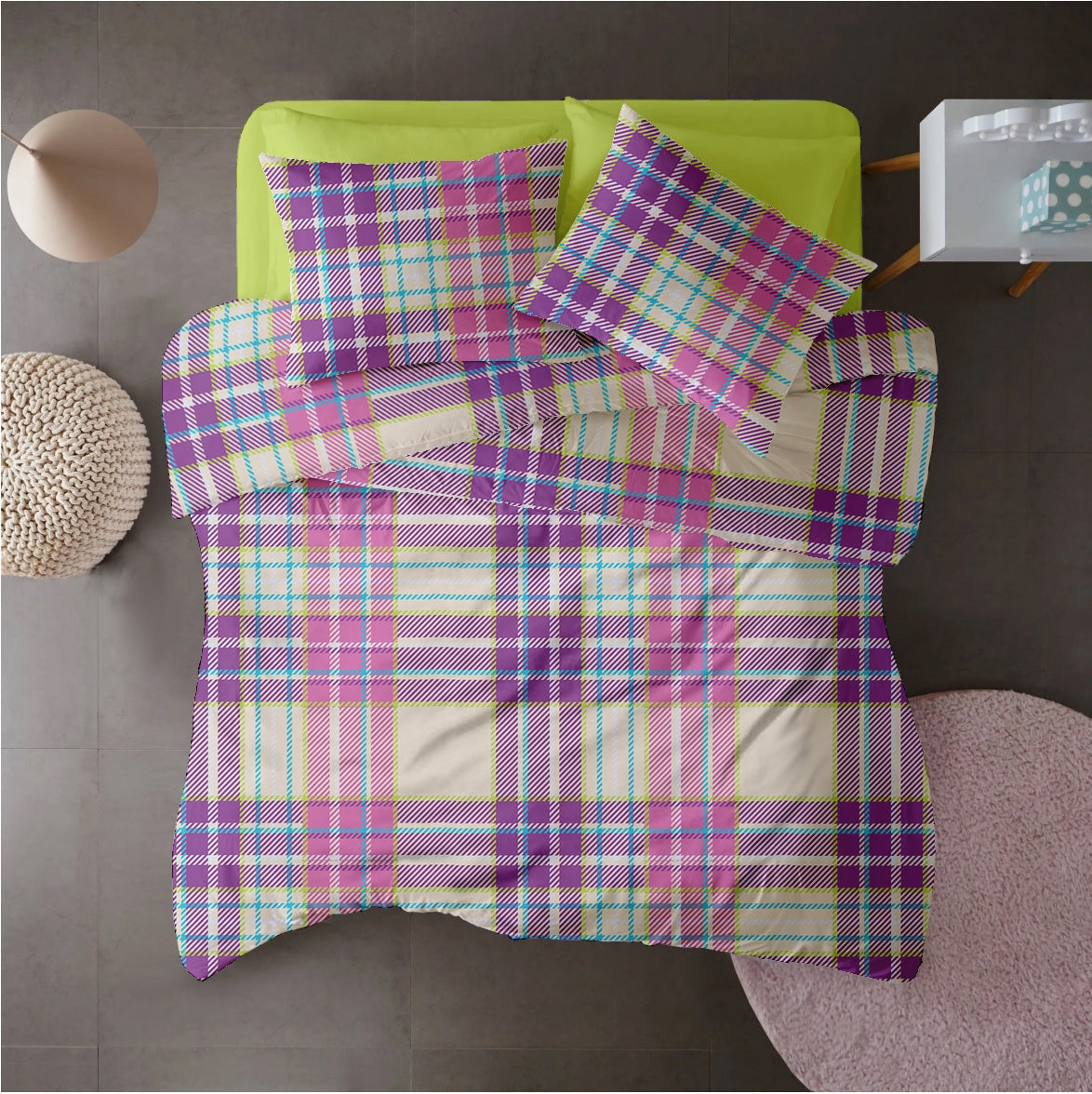 Lenjerie pat 100% bumbac Creponat, desen PLAID V2