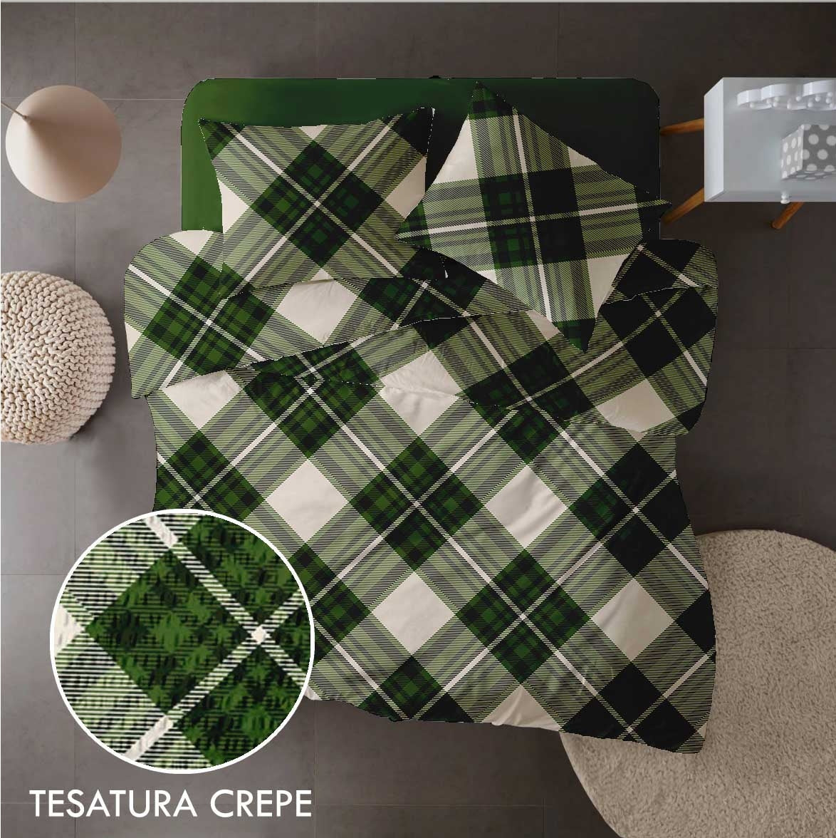 Lenjerie pat 100% bumbac Creponat, desen SCOTTISH V7
