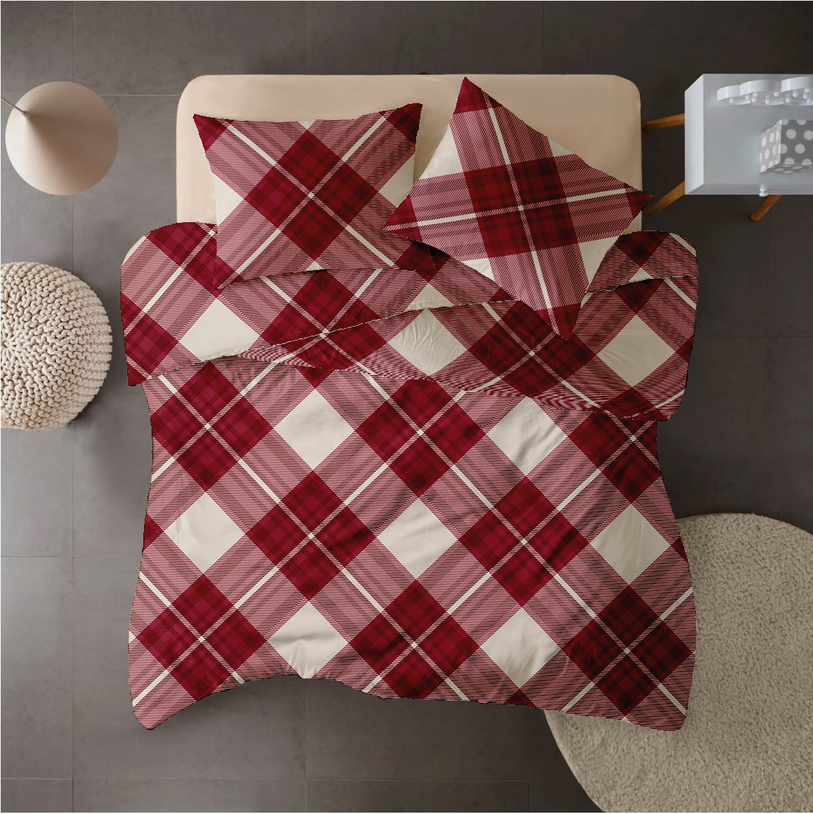 Lenjerie pat 100% bumbac Creponat, desen SCOTTISH V4