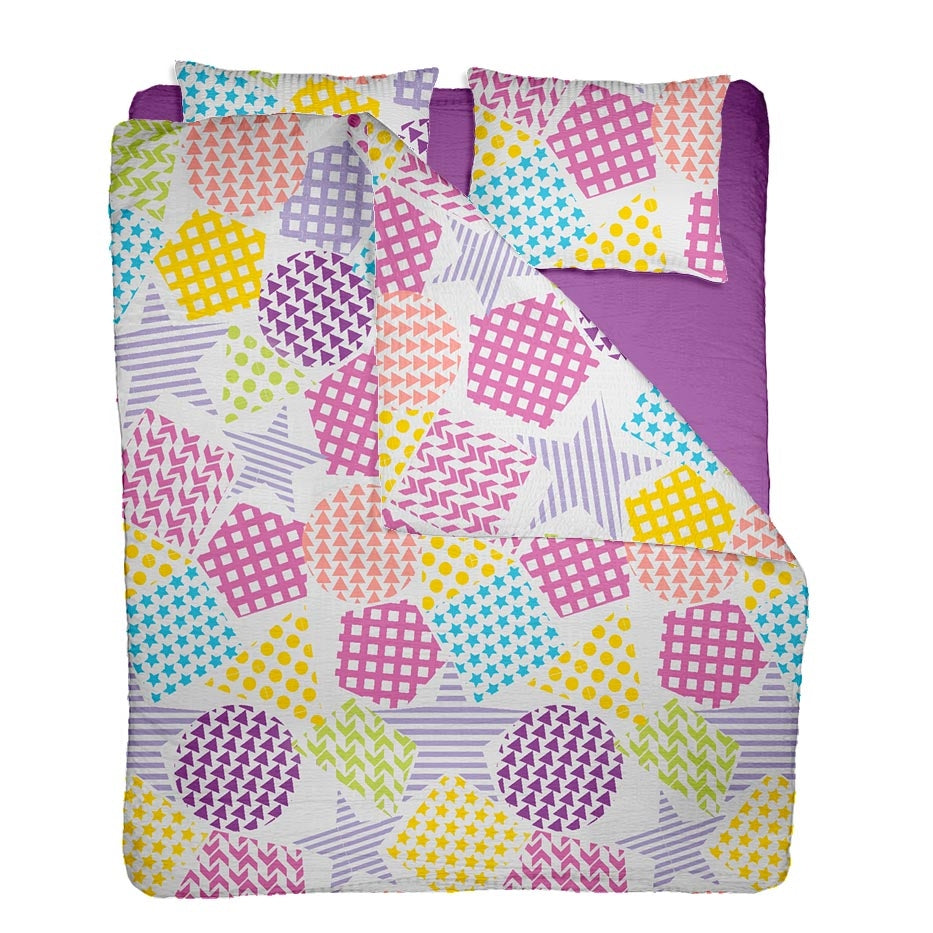 Lenjerie pat 100% bumbac Creponat, desen PLAYGROUND V1, cod CIU