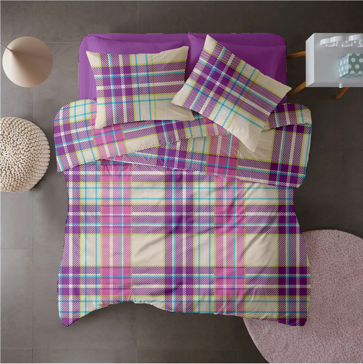 Lenjerie pat Renforce 100% bumbac, desen PLAID V2, cod RIU