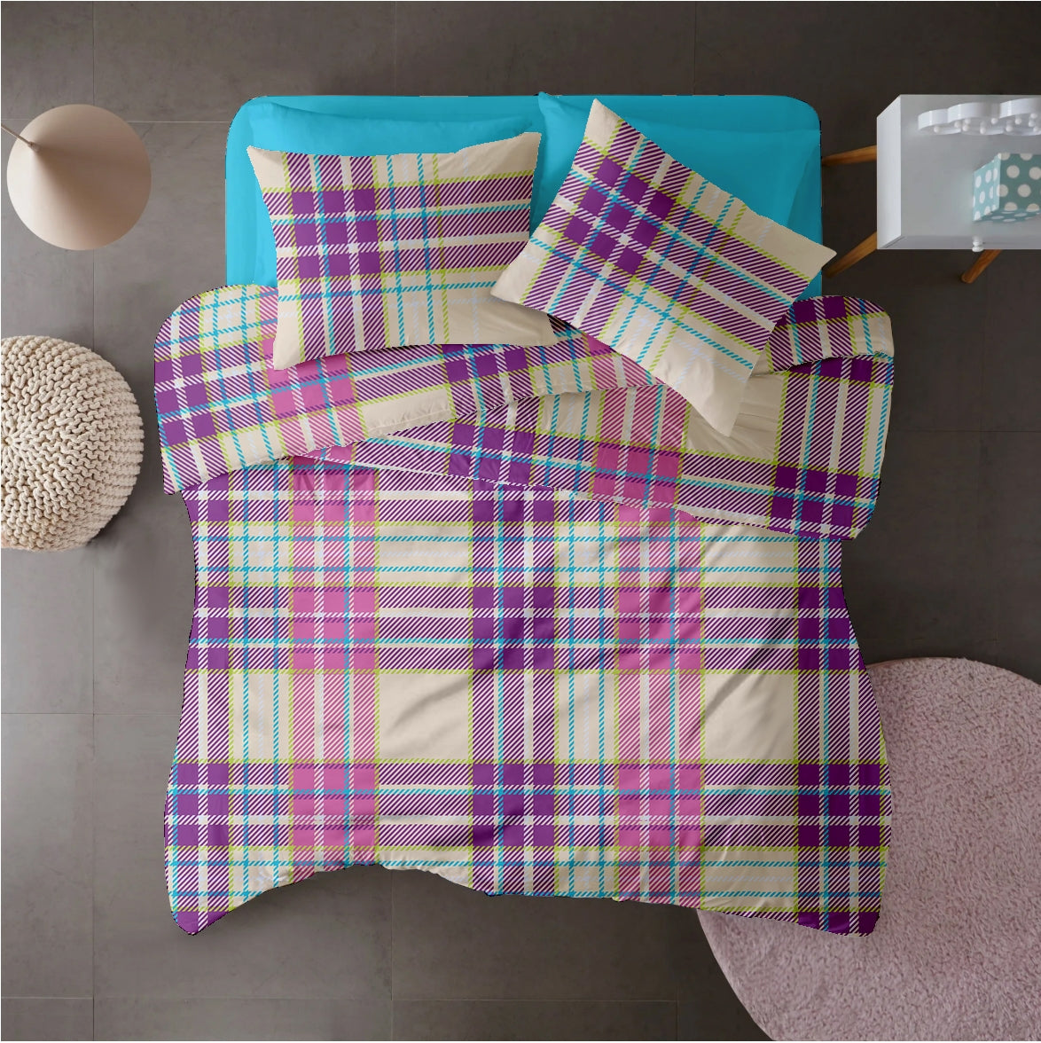 Lenjerie pat Renforce 100% bumbac, desen PLAID V2, cod RIU