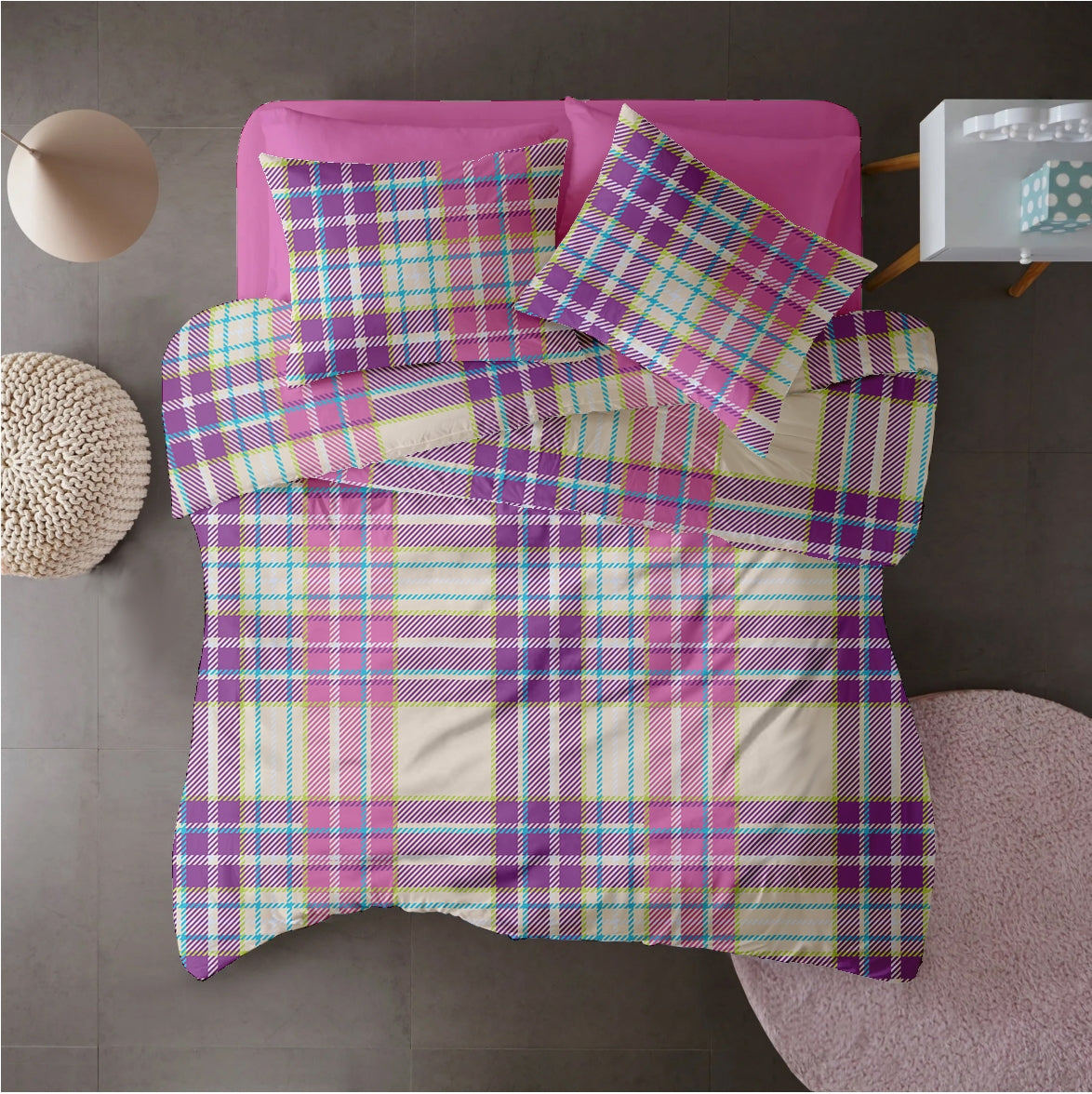Lenjerie pat 100% bumbac Creponat, desen PLAID V2, cod CIU