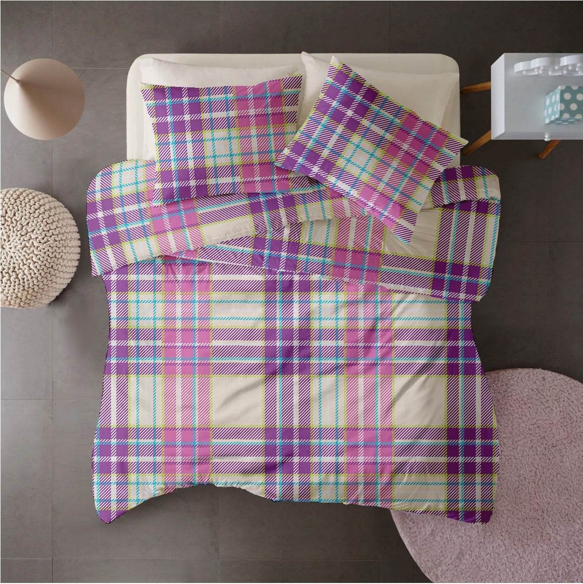 Lenjerie pat 100% bumbac Creponat, desen PLAID V2, cod CIU