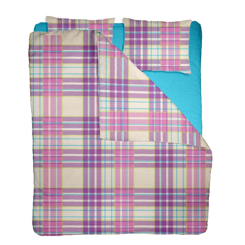 Lenjerie pat 100% bumbac Creponat, desen PLAID V2, cod CIU