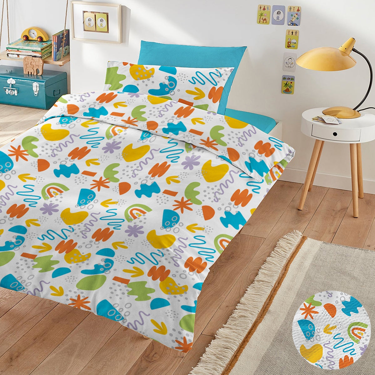 Lenjerie pat 100% bumbac Renforce neted, desen KINDERGARTEN BLUE