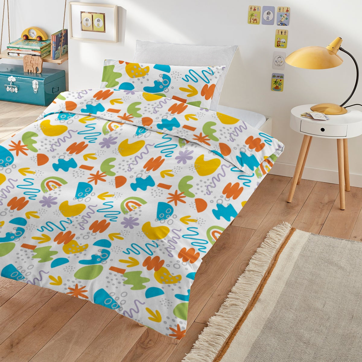 Lenjerie pat 100% bumbac Renforce neted, desen KINDERGARTEN BLUE